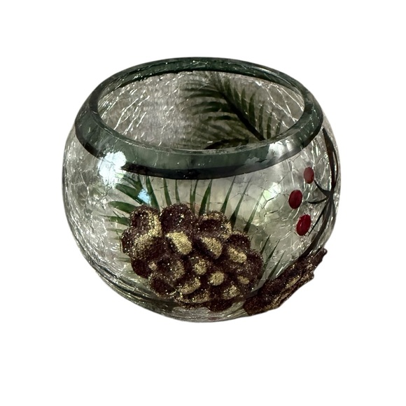 Vintage 3D Pinecone Crackle Glass TeaLight Votive Candle Holders. - Picture 2 of 9